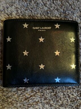 Saint Laurent Black Leather Wallet with Silver Star Studs